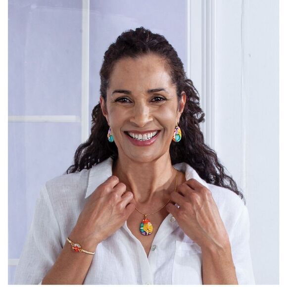 New Jose Of Columbia Touch Of Color Preserved Floral Necklace & Earrings Set - Picture 2 of 3